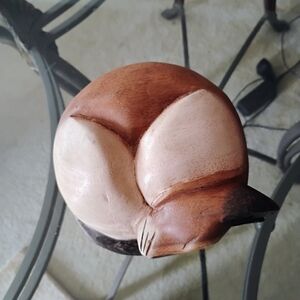 Hand-Carved Sleeping Cat Figurine - Brown and Cream Home Accent